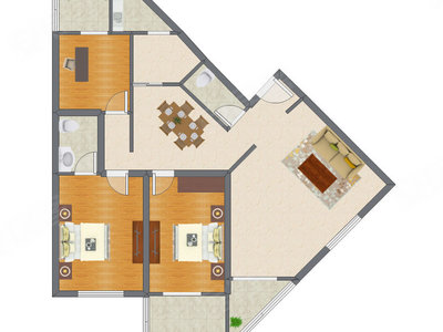3室2厅 122.72平米户型图