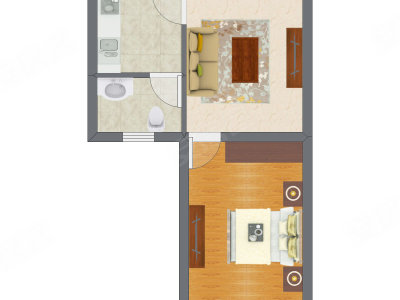 1室1厅 29.33平米户型图