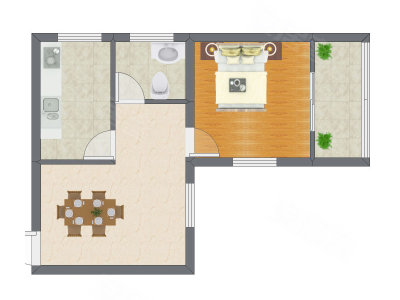 1室1厅 37.36平米户型图