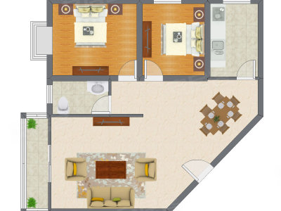 2室2厅 98.93平米户型图