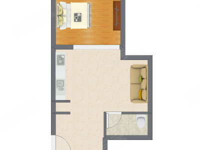 1室1厅 56.76平米户型图