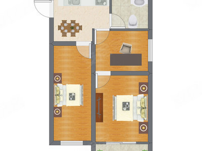 2室1厅 66.12平米