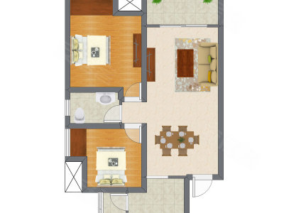 2室2厅 61.66平米户型图