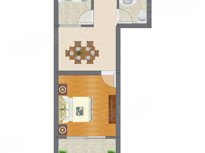 1室1厅 29.38平米户型图