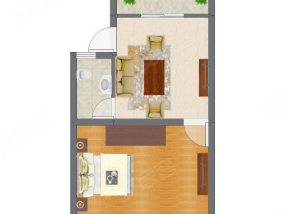 1室1厅 36.84平米户型图