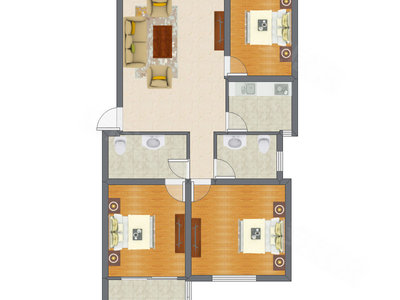 3室1厅 105.78平米户型图