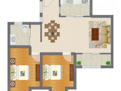 2室1厅 88.74平米户型图
