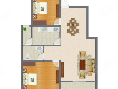 2室2厅 84.38平米户型图