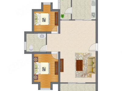 2室1厅 93.32平米