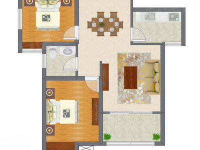 2室2厅 84.52平米户型图