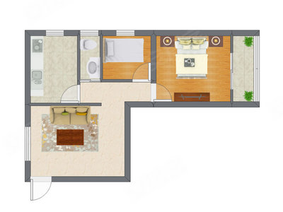 2室1厅 73.28平米户型图