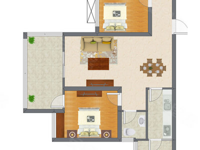 2室2厅 65.34平米户型图