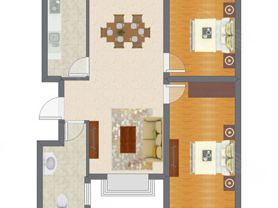 2室2厅 60.67平米