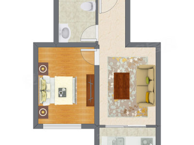 1室1厅 53.64平米户型图