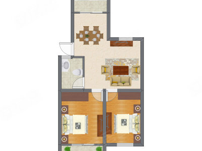 2室2厅 48.54平米户型图