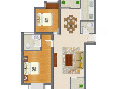 2室2厅 94.91平米户型图