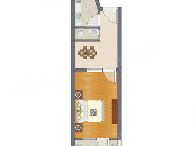 1室1厅 40.34平米户型图