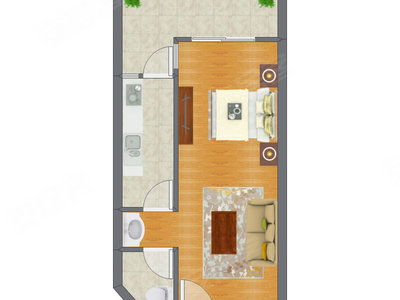 1室1厅 55.24平米户型图