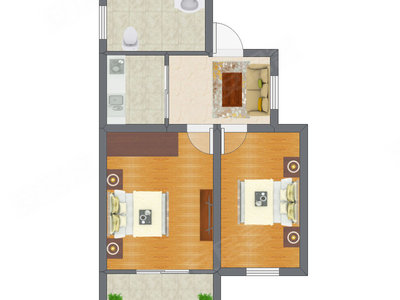 2室1厅 42.85平米户型图