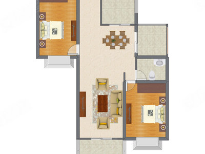 2室2厅 87.58平米户型图