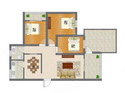 3室2厅 94.27平米户型图