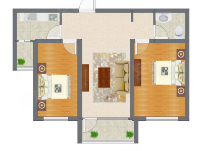 2室1厅 62.45平米户型图