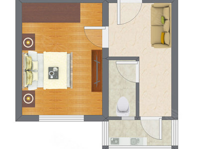 1室1厅 36.76平米户型图