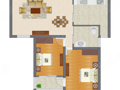 2室2厅 54.22平米户型图