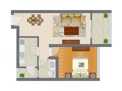 1室2厅 55.11平米户型图