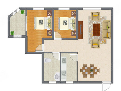 2室2厅 63.02平米