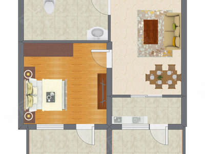 1室2厅 49.58平米户型图