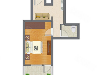 1室1厅 38.76平米户型图