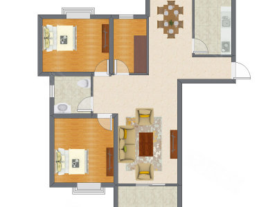 2室2厅 98.73平米户型图