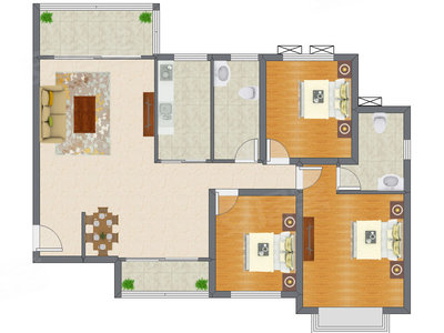 3室1厅 128.56平米