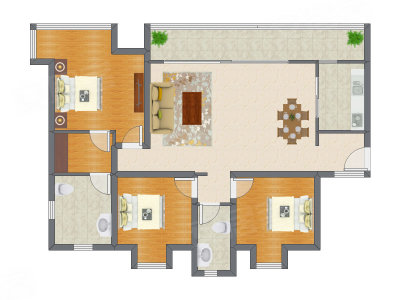 3室2厅 134.90平米户型图