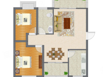 2室2厅 96.11平米户型图