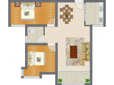 2室2厅 91.72平米户型图