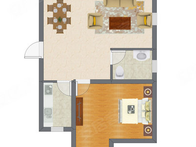 1室2厅 67.00平米户型图