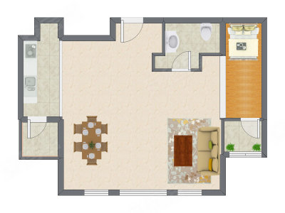 1室2厅 98.64平米户型图