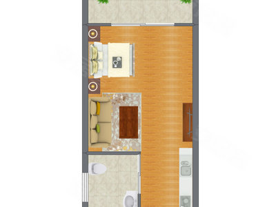 1室1厅 37.54平米户型图