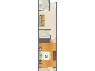 1室1厅 52.72平米户型图