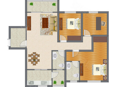 2室2厅 93.08平米户型图
