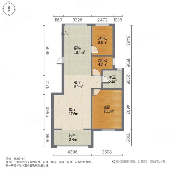 金桂佳园3室2厅1卫102㎡南北59.8万