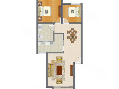 2室2厅 76.14平米户型图