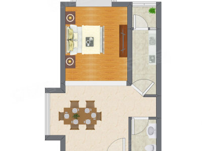 1室1厅 53.24平米户型图