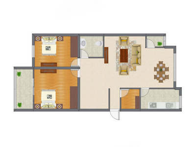 2室1厅 96.73平米户型图