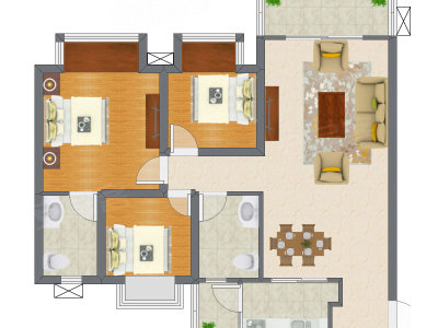 3室2厅 97.34平米户型图