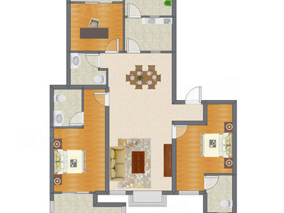 3室2厅 134.00平米户型图