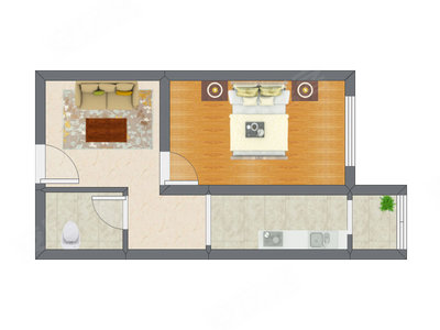 1室1厅 45.86平米户型图