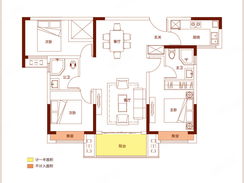 长房金宸府(新房)3室2厅2卫107㎡南北67万